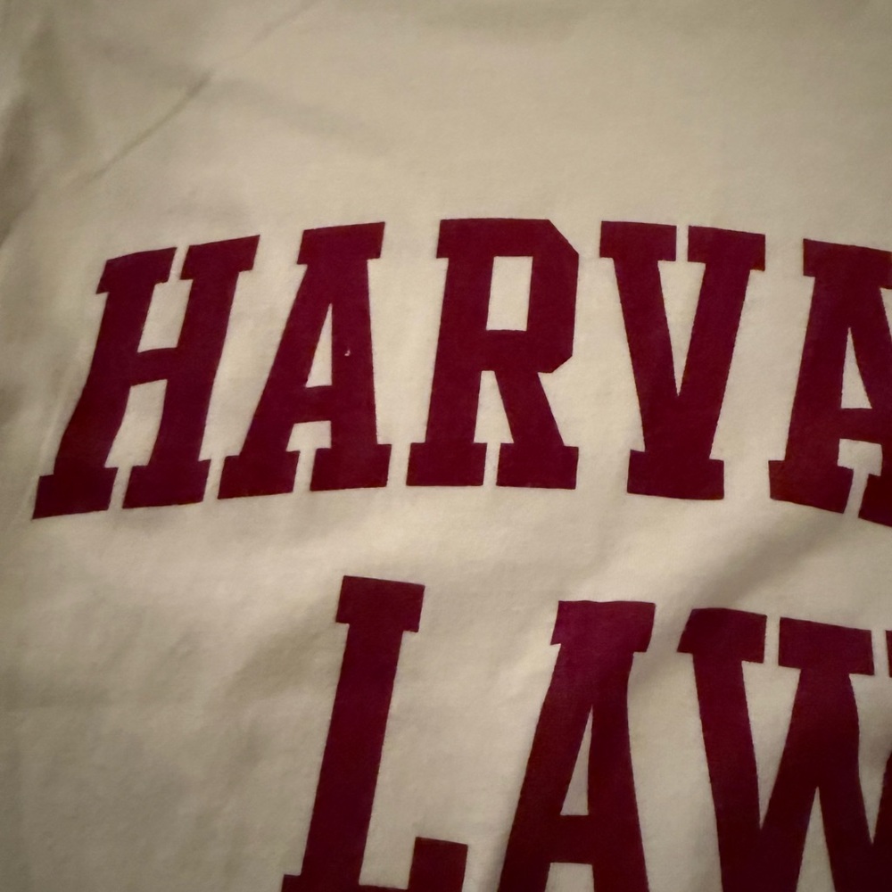 White "Harvard Law" Graphic Tee with Burgundy Text - Picture 3 of 4